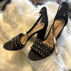 Sam Edelman sandal heels. Navy Blue with chrome embellishments.